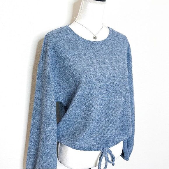 🍋 LOFT Outlet • Women’s Blue Knit Drawstring Hem Sweater w/Bishop Sleeves Sz M - Picture 3 of 8